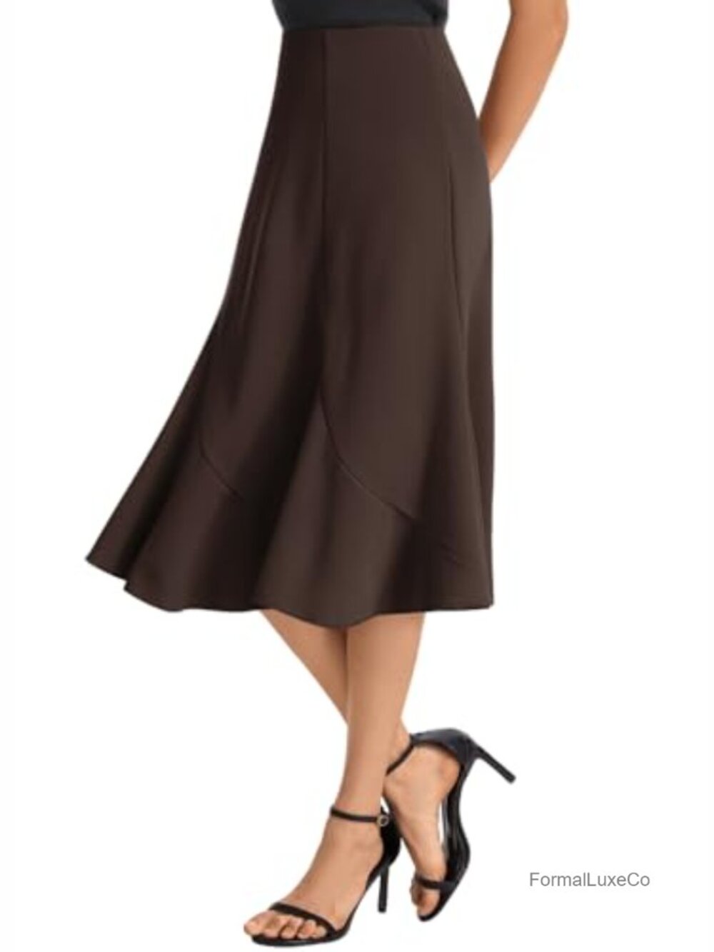 Women High Waist Midi Skirt A-Line Flared Mermaid Chiffon Flounce Hem